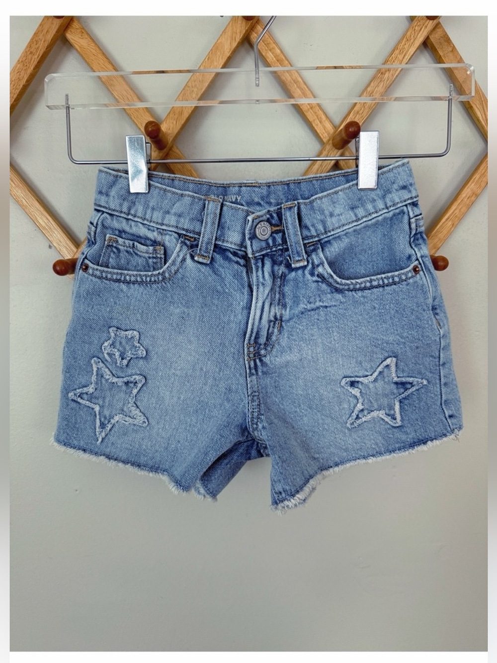 Old Navy Girls 8 Star Distressed Denim Shorts Frayed Hem Adjustable Waist